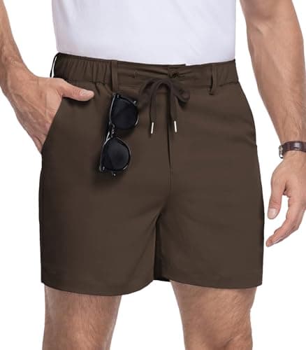 RQP Men's Classic-fit 5In Casual Shorts Elastic Waist Drawstring Shorts Lightweight Summer Beach Vacation Short,Coffee - Image 1