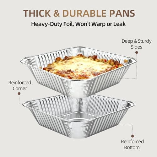 DORARA 8x8 Square Aluminum Baking Cake Pans - 20 Pack Foil Pans For Cooking, Heating, Baking Cakes, Storing, Roasting or Homemade Breads, Heavy Duty - Aluminum Baking Pans Disposable - Bottom: 6.5x6.5 - Thumbnail 5