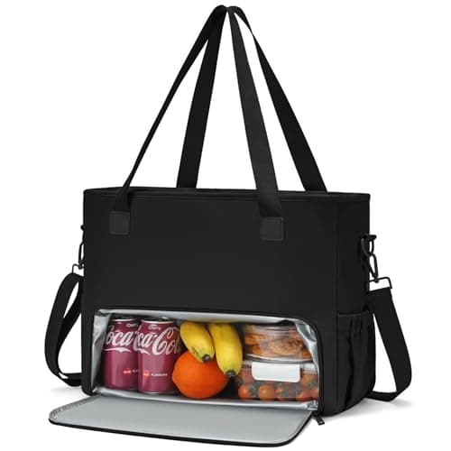 Lunch Tote Bag for Women with 15.6" Laptop Compartment, Work Tote Bag with Insulated Lunch Compartment, Large Casual Canvas Handbag Luncg Bags for Nurse, Teacher, Office, Travel, Beach, Jet Black - Image 1
