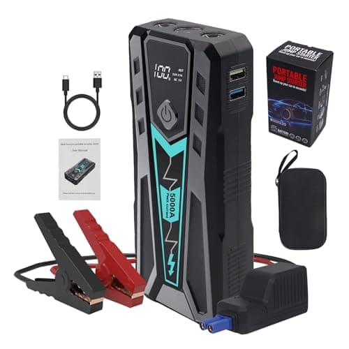 VisualPower 5000A Car Jump Starter Battery Booster Pack, 12000mAh Portable Power Bank for 10.0L Gas/9.0L Diesel Engines with LED Flashlight - Image 1