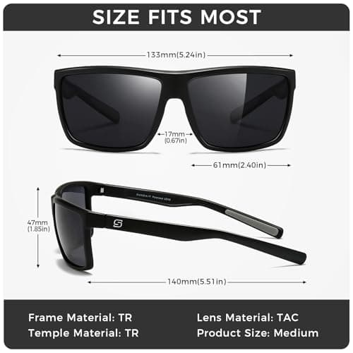 SUNGAIT Square Polarized Sunglasses Men Lightweight Sports Shades Rectangle Wraparound Style for Fishing Golf Running (Black/Grey) - Thumbnail 5