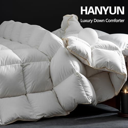 HANYUN Organic Cotton Goose Down Feather Comforter - All Season King Size Duvet Insert Warm and Breathable Down Comforter Ultra-Soft 650 Fill-Power 78 Oz Fluffy Warmth 106"x90" - Thumbnail 2
