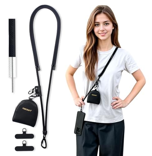Febcraft Cell Phone Lanyard Crossbody,Anti Theft Phone Strap,with Steel Wire & Lock,Clip and Go Strap for Phone with Wallet Crossbody,Travel Essentials,Commuting,Daily Convenience,Black - Image 1