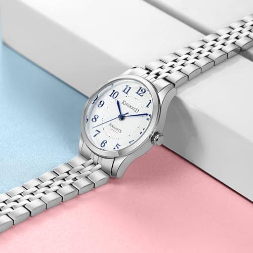 KNISKRED Easy Reader Watch for Women with Solid Stainless Steel Band Ladies Dress Watch Water Resistant (Silver) - Thumbnail 4
