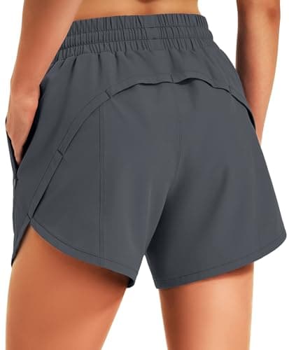 Hugut Women's 5" Athletic Running Shorts Quick Dry Lightweight Comfy Shorts for Walking Gym Workout with Zipper Pockets Dark Grey - Image 1