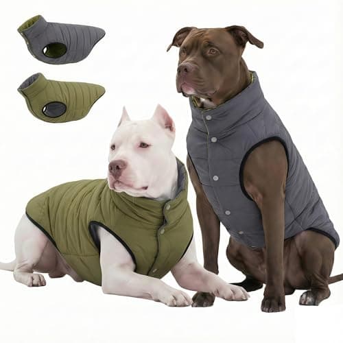 LovinPet Reversible Dog Puffer Coat for Medium & Large Dogs, Down‑Insulated Winter Jacket, Water‑Resistant & Wind‑Resistant, Anti‑Static, Dual-Sided Dark Green & Grey for Cold Weather,XL - Image 1
