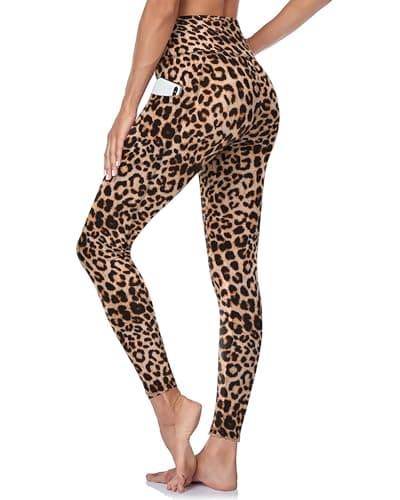 GAYHAY Leggings with Pockets for Women - High Waisted Tummy Control Workout Yoga Pants for Gym Running Leopard - Image 1