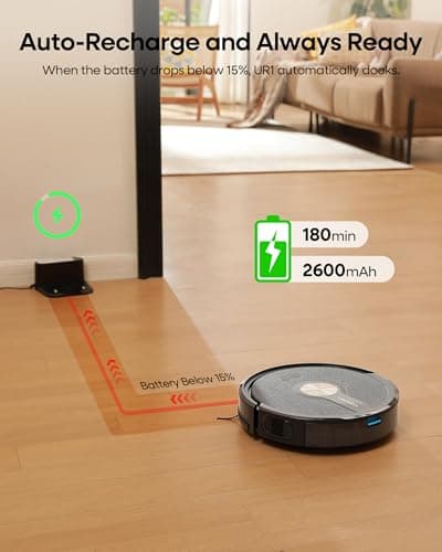 uninell Robot Vacuum and Mop Combo,5000Pa Robotic Vacuum Cleaner,180mins Runtime Vacuum Robot with App/Remote/Alexa Control, Ideal for Hard Floor/Carpet/Pet Hair, Self-Charge,Schedule Clean(UR1) - Thumbnail 4