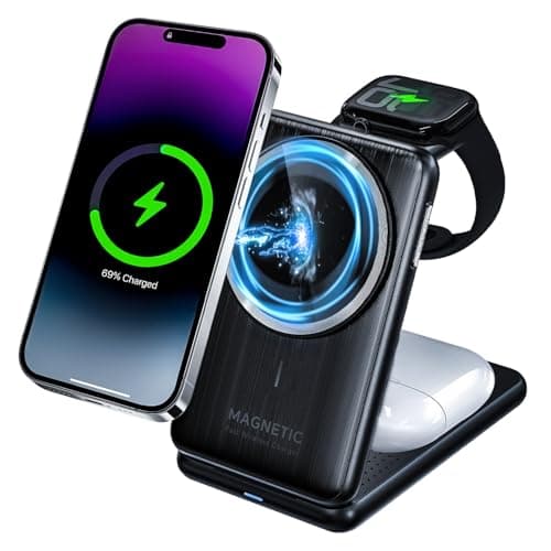 Upgraded 3-in-1 Magnetic Wireless Charger, Foldable Charging Station, Electromagnetic Induction Base,Compatible with MagSafe,Compatible with iPhone 12-17 Series, Apple Watch, and AirPods - Image 1