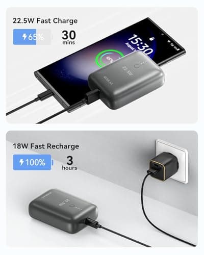 Kuulaa Portable Charger 10000mAh, Mini Power Bank with PD 22.5W USB-C Fast Charging, Ultra-Small Battery Pack Compatible with iPhone, Samsung, iPad & More - Thumbnail 3