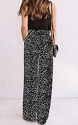 ECOWISH Womens Palazzo Pants Wide Leg Trousers with Pockets High Waist Casual Loose Flowy Pants with Belt 160 Black Small - Thumbnail 3