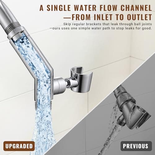 G-Promise All Metal Handheld Shower Head Holder with Extra-Wide Adjustable Angle Range, Solid Brass Shower Wand Bracket with Pivot Ball, Universal Bathroom Part Replacement (Chrome) - Thumbnail 5