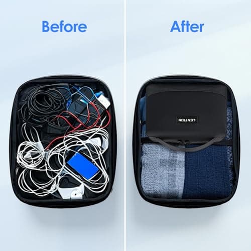 LENTION Premium Electronics Organizer Case with Handle, Large Multi-Compartment Travel Tech Bag for Tablet, Macbook Chargers, Cables, AirPods, Hard Drive Case Waterproof Travel Accessory(M372 Black) - Thumbnail 4