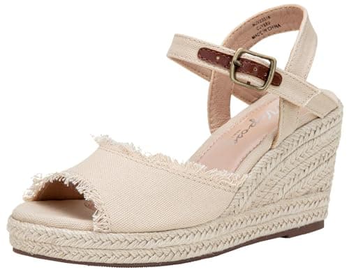Vepose Women's Wedge Sandals Peep Toe, 3.3" Inch High Heel Platform Espadrilles Sandals, 880 - Natural, Size 8.5 US - with Ankle Buckle (CJY880 Natural 08.5) - Image 1