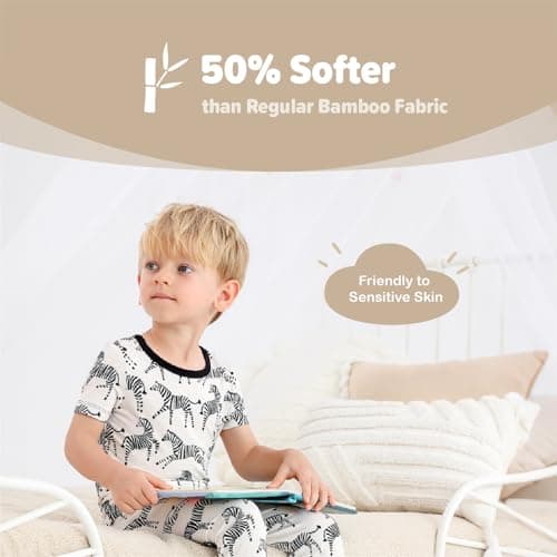 NewSeed Kids 2-Piece So Soft 2-Piece Playtime Set – Short Sleeve Crew Neck Top with Matching Leggings, Little to Big Kids (Zebras, 7-8Y) - Thumbnail 2