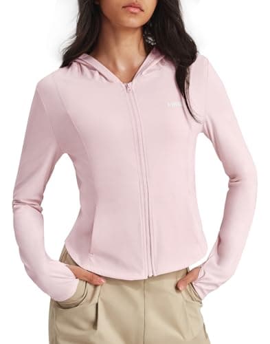 K-Swiss Women's Cropped Workout Jacket - Zip Up Slim Fit Lightweight Tops - Athletic Jackets with hood & Thumb holes,Pink L - Image 1