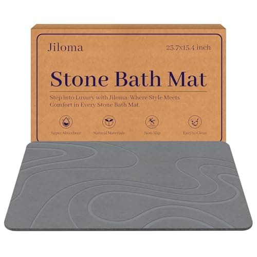 Jiloma Stone Bath Mat Diatomite Stone Mats for Bathroom Non-Slip Diatomaceous Earth Shower Mat Super Absorbent Bathroom Floor Mat Natural Easy to Clean(24 * 16 Grey) - Image 1