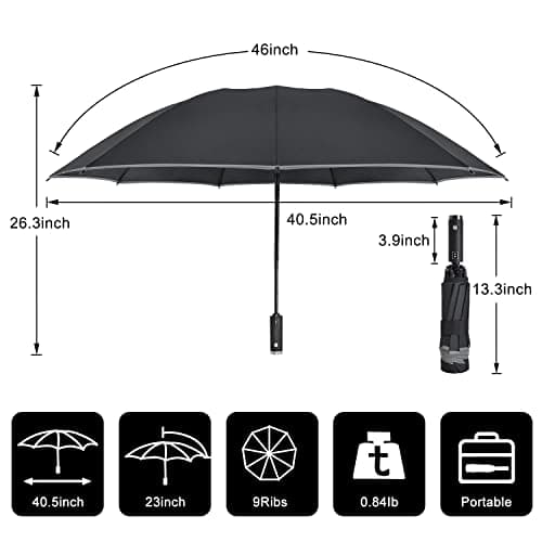 Lejorain Folding Reverse LED Umbrella - Upside Down Reflective Umbrellas Compact Inverted Travel Windproof Umbrella Auto Open Close for Rain - Thumbnail 2