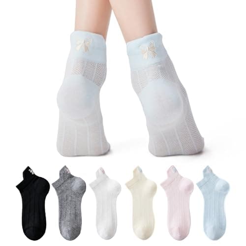 Mottee&Zconia Women's Ankle Socks Cute Cotton Bow Pattern Mesh Thin Athletic Low Cut Tab Socks Sports 6Pack Size 5-9 - Image 1