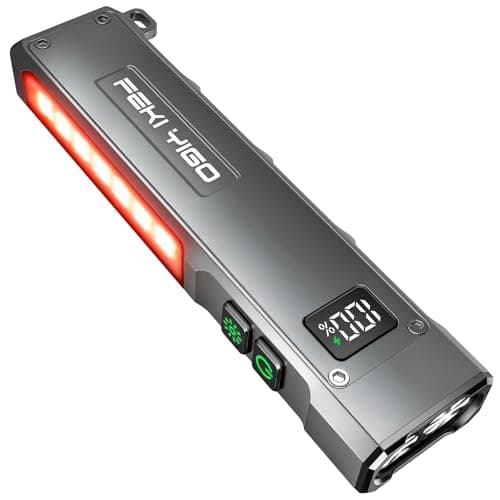 Feki Yigo Flat EDC Flashlight Rechargeable - 1800 Lumens LED Pocket Flashlight with 365nm UV Light, RGB Modes, Magnetic Base, Digital Display,IPX4 Waterproof for Camping, Emergency, Mechanics (Grey) - Image 1