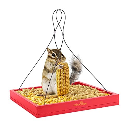 MIXXIDEA Bird Feeder Hanging Tray Seed Tray Wooden Platform Hummingbird Feeder Hanging Tray Mesh Seed Platform for Garden Yard Outside Decoration Attracting for Wild Birds (Red-1pk) - Thumbnail 2