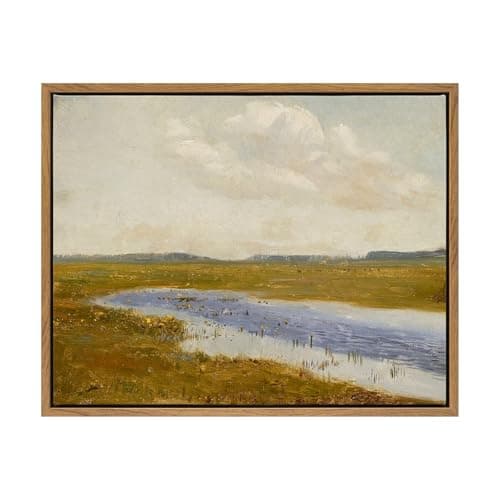 DAJONART Vintage Framed Wall Art Landscape Polish Meadow with River Canvas Prints Wall Decor, Antique Framed Christmas Gift for Farmhouse Rustic Home, 11"x14" - Image 1