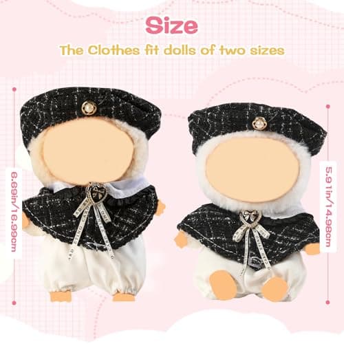 Clothes for Blind Box Dolls, 3-Piece Premium Dolls Accessories Set for 15-17cm Plush Blind Box Toy Skirt Outfit (Black Shawl) - Thumbnail 3