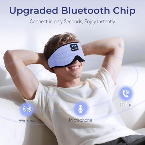 Sleep Mask with Bluetooth Headphones, 3D Bluetooth Wireless 5.4 Blackout Eye Mask with Timer, Breathable Cotton Sleeping Headphones for Side Sleeper, Travel, Meditation, Gifts for Men Women, Purple - Thumbnail 6