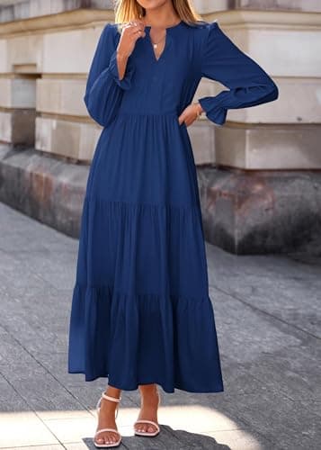 Lazysmile Long Sleeve Dress for Women Navy - Thumbnail 5