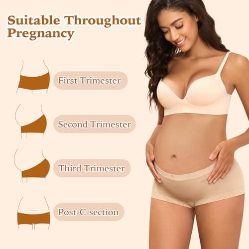 Y25D Maternity Underwear Cotton Blend Seamless Pregnancy Panties Under The Bump Postpartum Boyshort Underwear 3-Packs - Thumbnail 2