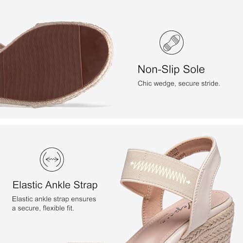 Vepose Women's Nude Wedge Sandals, Platform Espadrilles Slip On Open Toe with Elastic Ankle Strap, Comfortable 3.5 Inches Low Heel Summer Dressy 881 Shoes Size 8.5 (CJY881 Nude 08.5) - Thumbnail 4