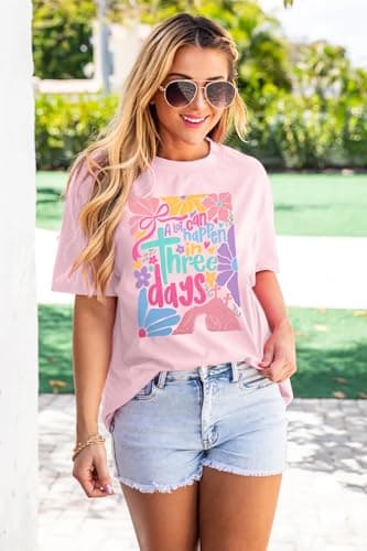 A Lot Can Happen in 3 Days Shirt Women Christian Easter Tshirts Casual Short Sleeve Religious Quotes Tee Tops Light Pink - Thumbnail 4