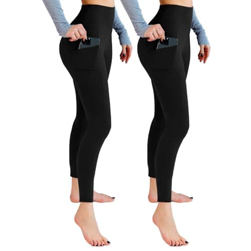 Leafigure 2 Pack Leggings with Pockets for Women, High Waisted Soft Leggings for Yoga Gym Black LXL - Image 1