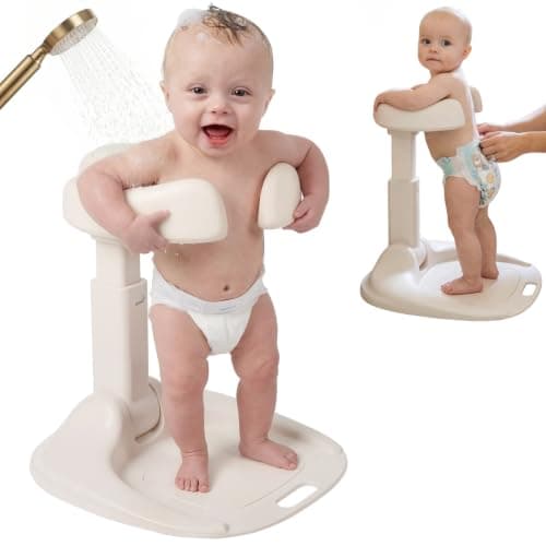GROWNSY Baby Bath Stand for Babies 6 Months & Up, Foldable Baby Shower Stand for Infants and Toddlers, Adjustable Baby Shower Standing Support With Shower Holder
