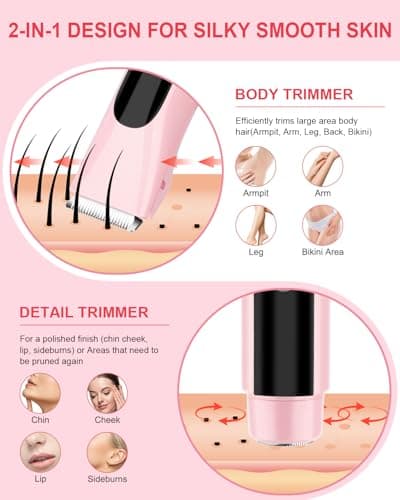 Bikini Trimmer for Women Pubic Hair,Electric Razors with Dual Heads for Body, Rechargeable IPX7 Waterproof Bikini Shaver for Travel,Facial Hair Remover for Leg Arm Face - Thumbnail 2
