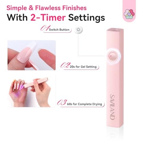 SAVILAND Handheld UV Light for Nails: 2025 Pink 3W Portable Mini UV Light for Gel Nail Sticker LED Gel Nail Flash Cure Lamp Gel Polish Rechargeable Flash Cure light Type-c Home DIY Nail Art Use - Thumbnail 4