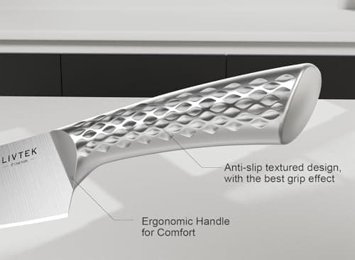 Livtek Kitchen Knife Set with Block: 15-Piece German Stainless Steel with Dual Sharpener for Cook Enthusiasts - Covers 95% Kitchen Tasks - Silver Full-Tang Ergonomic Handle, Dishwasher Safe, Gift Box - Thumbnail 5