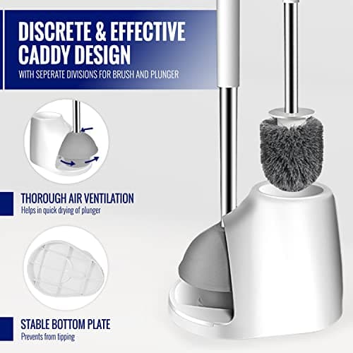 True Fresh Toilet Brush and Plunger Set with Holder Caddy -Stainless Steel Brush and Toilet Plunger for Heavy Duty -2-in-1 Scrubber Combo with Hidden Tweezer & Extendable Plastic Handle - Thumbnail 6