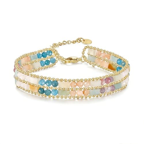 POMODA Boho Bracelets for Women Chakra Stackable Bohemian Bracelet Stack Energy Gemstone Crystal Healing Layered Summer Vacation Natural Stone Handmade Beach Jewelry for Women - Image 1