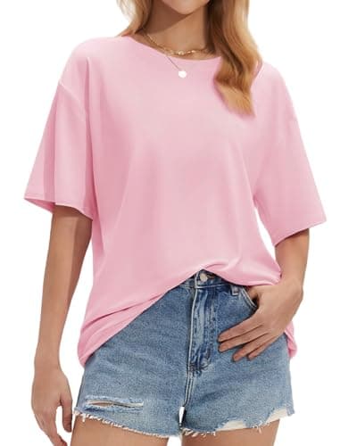 Stelle Women Crew Neck Short Sleeve T Shirts Summer Tops Loose Fit Soft Basic Tee Shirt Pink XX-Large - Image 1