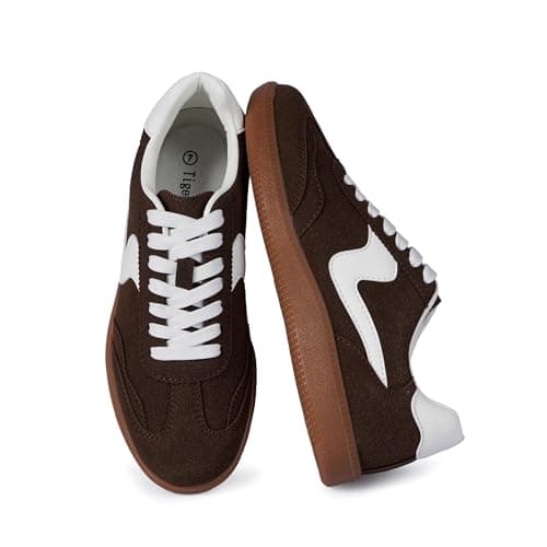 Tigeridea Sneakers for Women Business Casual Dark Brown Tennis Shoes Comfortable Lace up Slip on Women's Fashion Sneakers Size 6 - Image 1