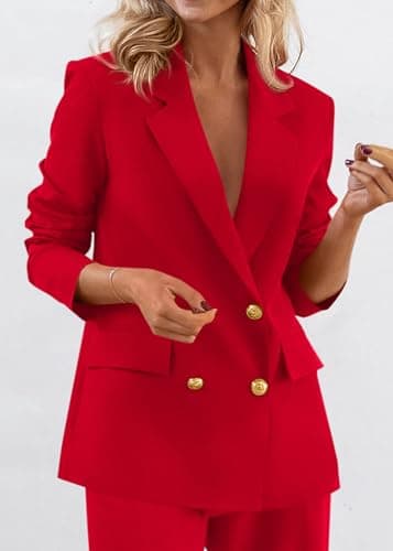 KIRUNDO Blazers for Women Business Casual 2025 Fall Long Sleeve Double Breasted Open Front Work Suit Jackets with Pockets(Red, Medium) - Thumbnail 5