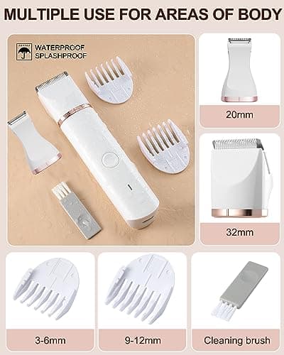 Bikini Trimmer for Women,Painless Electric Razor & Body Shaver for Pubic Hair,IPX7 Waterproof Hair Trimmer Women with Ceramic Blades,USB Rechargeable,Wet/Dry Use,Gifts for Women（White） - Thumbnail 5