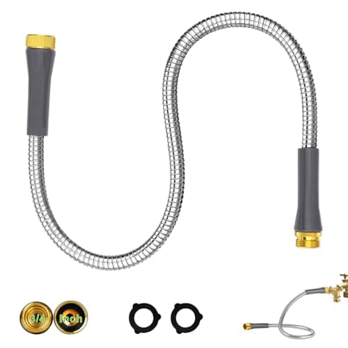 Short Metal Garden Hose,3 ft 5/8"Stainless Steel Water Hose Extension Adapter,Flexible,Leakproof,600 PSI Burst Proof,Heavy Duty Water Pipe Connector for Hose Reel,RV,Outdoor,Yard,Lawn,Pet Bath - Image 1