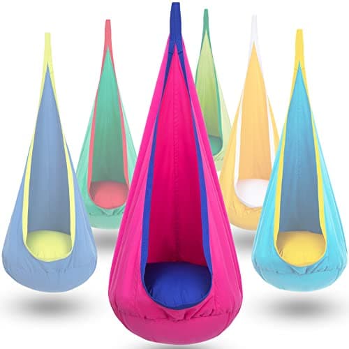 Y- STOP Kids Pod Swing Seat, Hanging Hammock Chair Swing with Inflatable Pillow, Sensory Swing Chair with Pocket for Outdoor and Indoor (Pink and Blue) pcs - Image 1