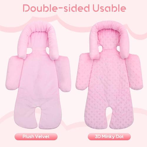 Infant Car Seat Insert with 3 Shoulder & Crocth Covers, Thickened Carseat Head and Body Support for Infant, Reversible Baby Car Seat Cushion for Boys Girls, Soft Mink Dot Newborn Insert for Preemie - Thumbnail 4