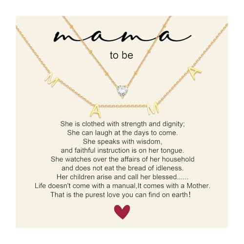 KSF Mama Mom Necklace for Women - 2Pcs 18K Gold Plated Mama Heart Necklaces Non Tarnish New Mom Gifts Gold Pendant Necklace Trendy Jewelry, Post Partum First Time Gift for Expecting Mom - Image 1