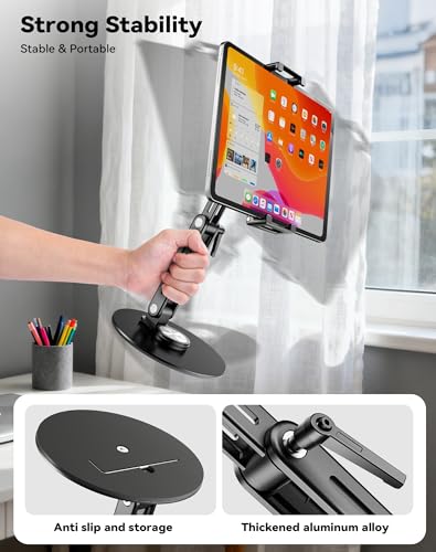Portable Monitor Stand Large Clamp - Heavy Duty Aluminum Body support up to 4.4LBS 16" 17.3" 18.5 inch 360° Rotating Base Swivel Foldable Desk Stand for iPad Holder Tablet Mount for Kitchen/Travel - Thumbnail 4
