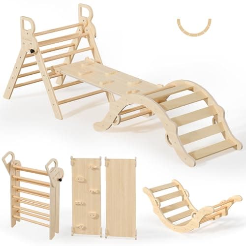 BlueWood Pikler Triangle Set, Toddler Wooden Climbing Toys Indoor 7in1 Climber, Foldable Kids Climbing Toys, Montessori Play Jungle Gym with Arch, Ramp, Ladder (Natural) - Image 1