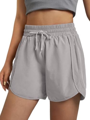 3rd hill Women's 5" Athletic Running Shorts Quick Dry Lightweight Workout Gym Shorts with Zipper Pockets UPF 50+ Light Grey S
